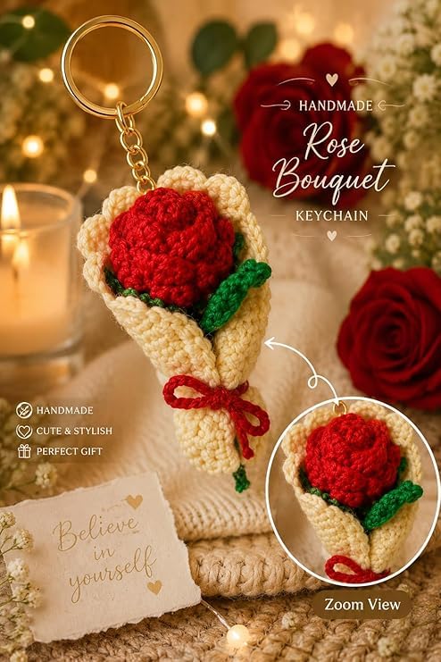 Image of Handmade Crochet Keychain Combo for Girls Women Cute Aesthetic Sunflower Strawberry Watermelon Daisy Knitted Keychain Bag Charm Purse Charm Car Key Ring Backpack Accessories Gift