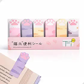 Kit 6 Marca Página Patinha de Gato Colorido | Marcador Fofo para Livro, Caderno e Planner | Papelaria Fofa Divertida Criativa Escolar