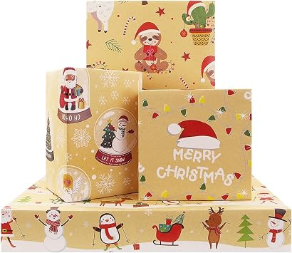 Unigift Christmas Brown Kraft Wrapping Paper,8 Sheets Xmas Folded Flat Gift Wrapping Paper Recyclable Wrap Papers for Kids Boys Girls Baby Christmas Party Gift Wrap DIY Craft,20x28 inch