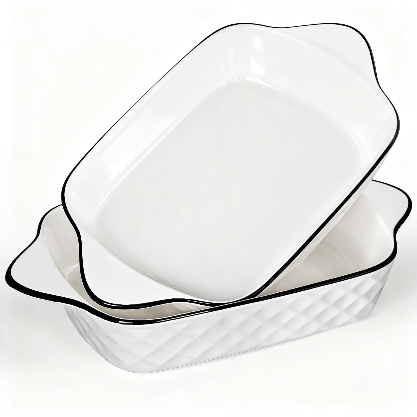 Hioph Lasagna Baking Dish, Set of 2 Ceramic Baking Dishes, Heat-Resistant Handles (Diamond)