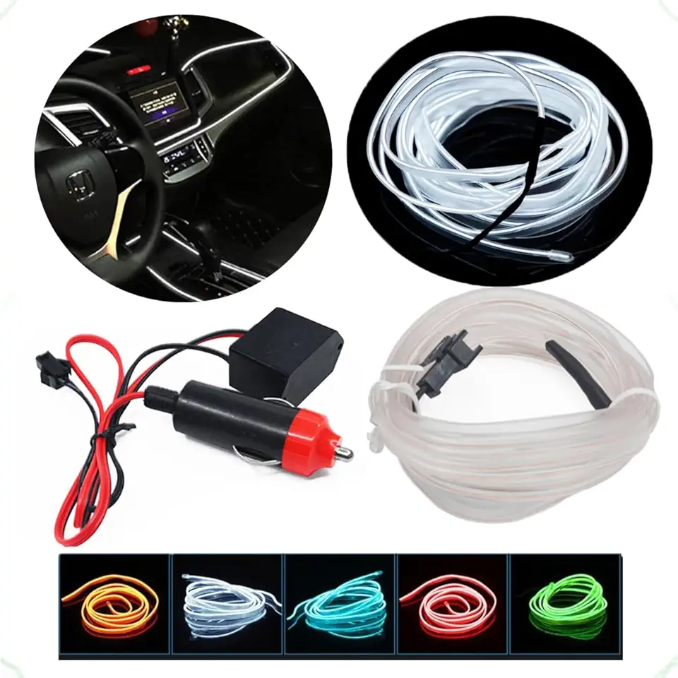 Fita Fio Luz Led Carro Interna 5m Automotiva Interior Neon Fibra Ótica Painel Tunning Decorativa (BRANCA)
