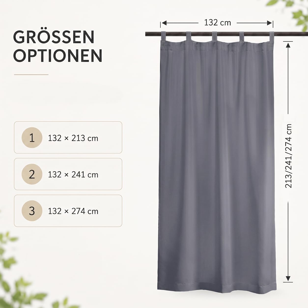 Outdoor Vorhang Wetterfest mit Abnehmbaren Schlaufen 2er Set | Außenvorhang Sonnenschutz Wasserdicht Sichtschutz für Garten Pavillon Pergola Terrasse Balkon (H274xB132cm, Dunkelgrau)