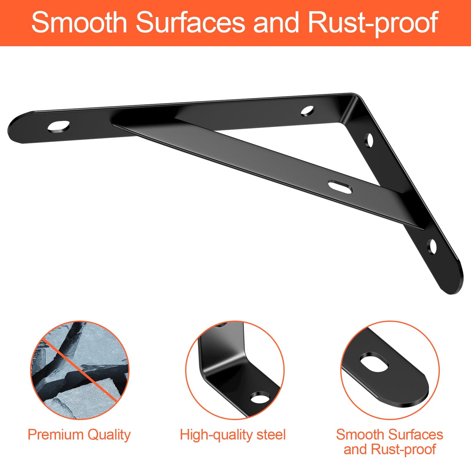Avesteir 8 Pezzi 150 X 95 mm Mensole da Muro Parete, Staffe per Mensole Pesanti, Cremagliera per Mensole con Viti, Supporti per Mensole Triangolare, Staffa Angolare Nero, Staffe+e+Supporti+per+Mensole