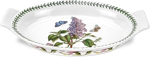 Portmeirion Botanic Garden - Plato ovalado para gratinar de 12.5 pulgadas, diseño lila, porcelana duradera, utensilios de horno a mesa, apto para