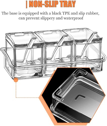 Miniatura 7 de VRESOURCING Caja de condimentos transparente, 3 piezas de condimentos para condimentos, macetas de especias, sal, azúcar, líquido, tarros de