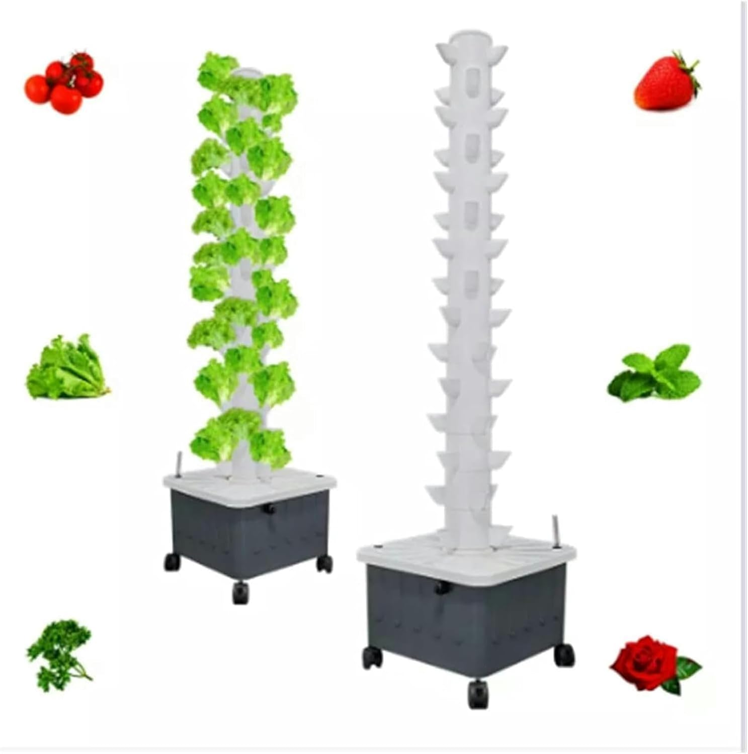 FLTRGO Hydroponics Growing System Indoor Garden Hydroponic Tower Growing Sytem 15 Layer 45 Plants Sites Vertical Hydroponic Tower with Pump and Movable Water Tank Hydroponic Tow