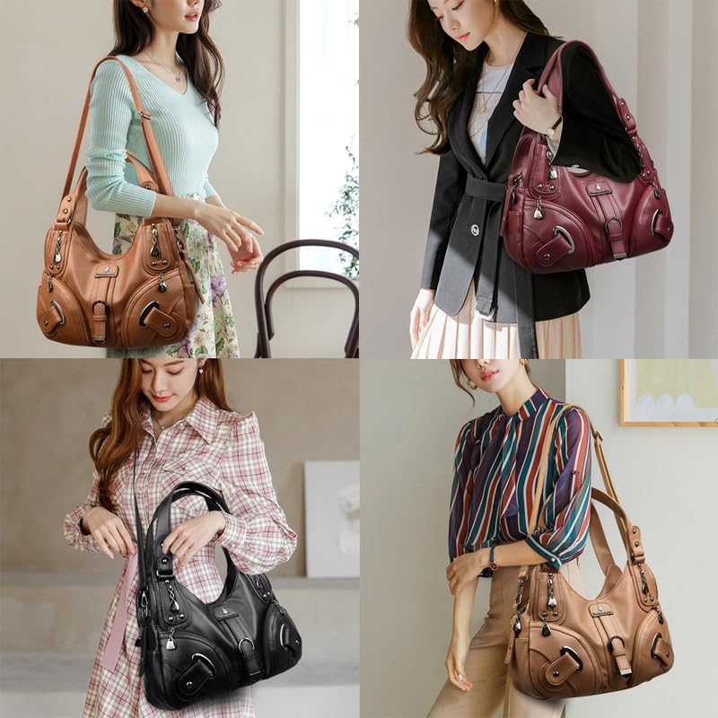 Borsa Bauletto con Tracolla da Donna in Pelle Sintetica Sacchetto Hobo Borsa a mano Borsa a spalla Borse Manici Lunghi Donne Borsetta Borse a tracolla Bianco