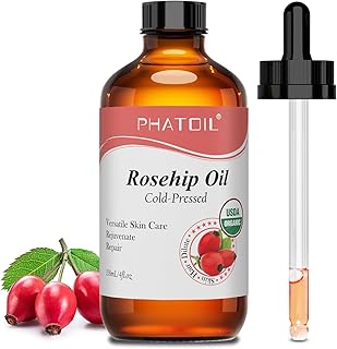 PHATOIL Organic Rosehip Oil for Face 4oz/118ml, USDA Certified Organic Pure and Natural Cold Pressed Base Carrier Oil, Massage Gua Sha for Face and Body, Moisturizing for Hair and All Skin Type
