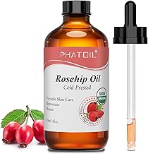 PHATOIL Organic Rosehip Oil for Face 4oz/118ml, USDA Certified Organic Pure and Natural Cold Pressed Base Carrier Oil, Massage Gua Sha for Face and Body, Moisturizing for Hair and All Skin Type