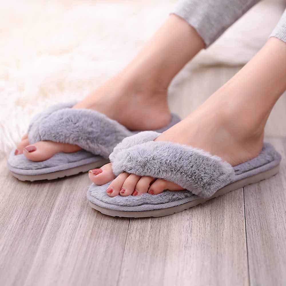 YHQZNLXQ Rosa Flauschige Hausschuhe Damen, Slides Winter Flip Flops Warme Bequeme Flauschige Hausschuhe Lady House Weiche Schuhe Flache Schuhe für Indoor Outdoor Flache Sandalen Damen