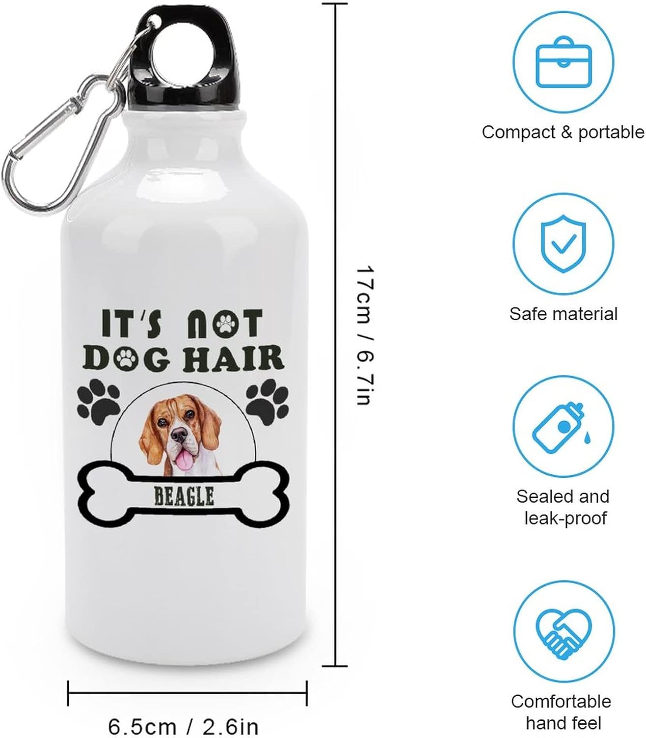 Dog Bones And Footprints Dog Paw And Bone Funny Aluminum Sports Water Bottle It's Not Dog Hair Insulated Sports Water Bottle with Carabiner Clip, 14 Oz