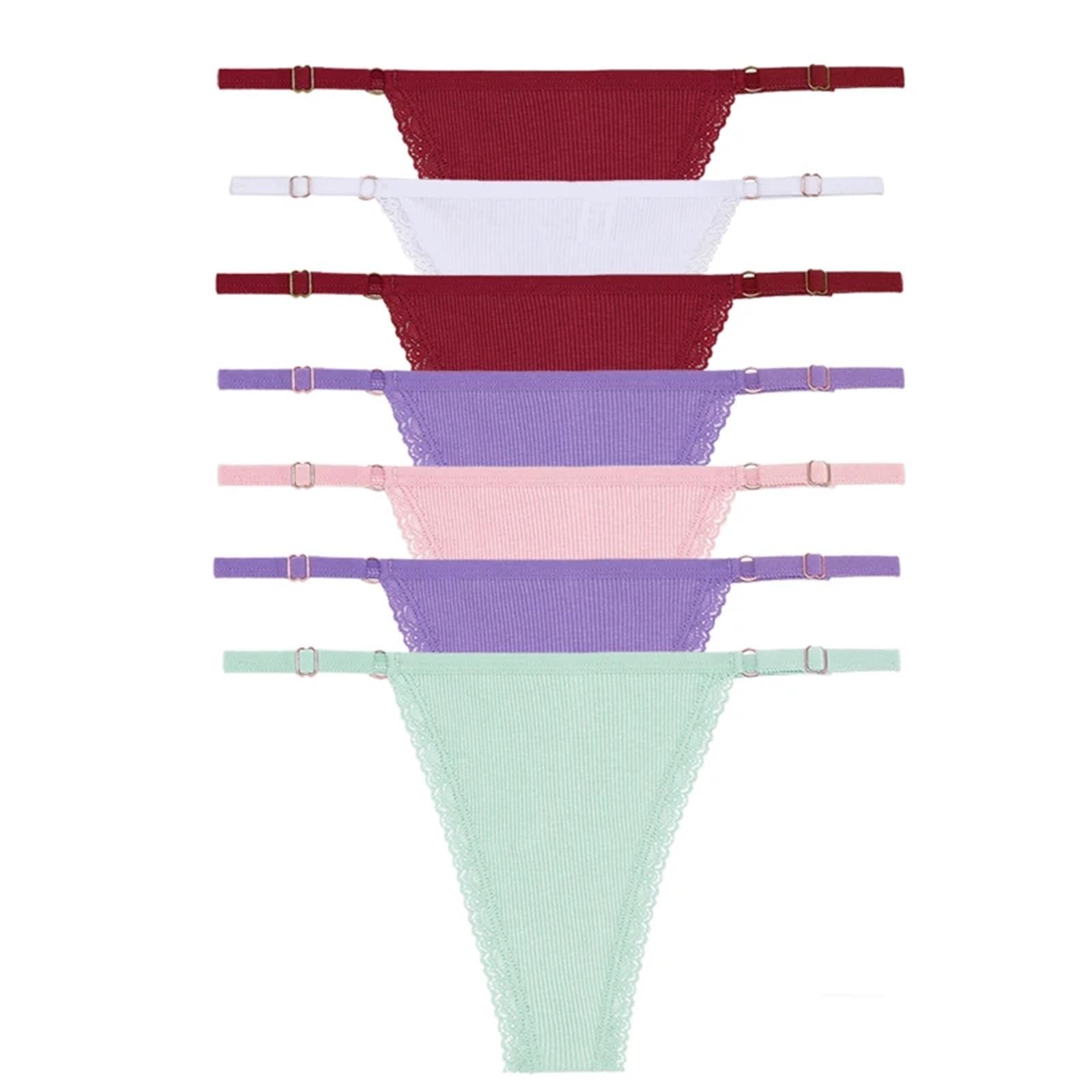 Majtki po kolana 7 sztuk/zestaw seksowne koronkowe bawełniane majtki dla kobiet stringi z niskim stanem regulowane paski w talii stringi miękka bielizna bielizna przewiewna (Color : Set 10, Size : L