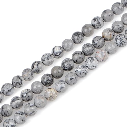 Miniatura 295 de Bymitel - 140 cuentas de cristal natural, piedras preciosas redondas energéticas y curativas sueltas con cordón elástico para hacer joyas, pulseras