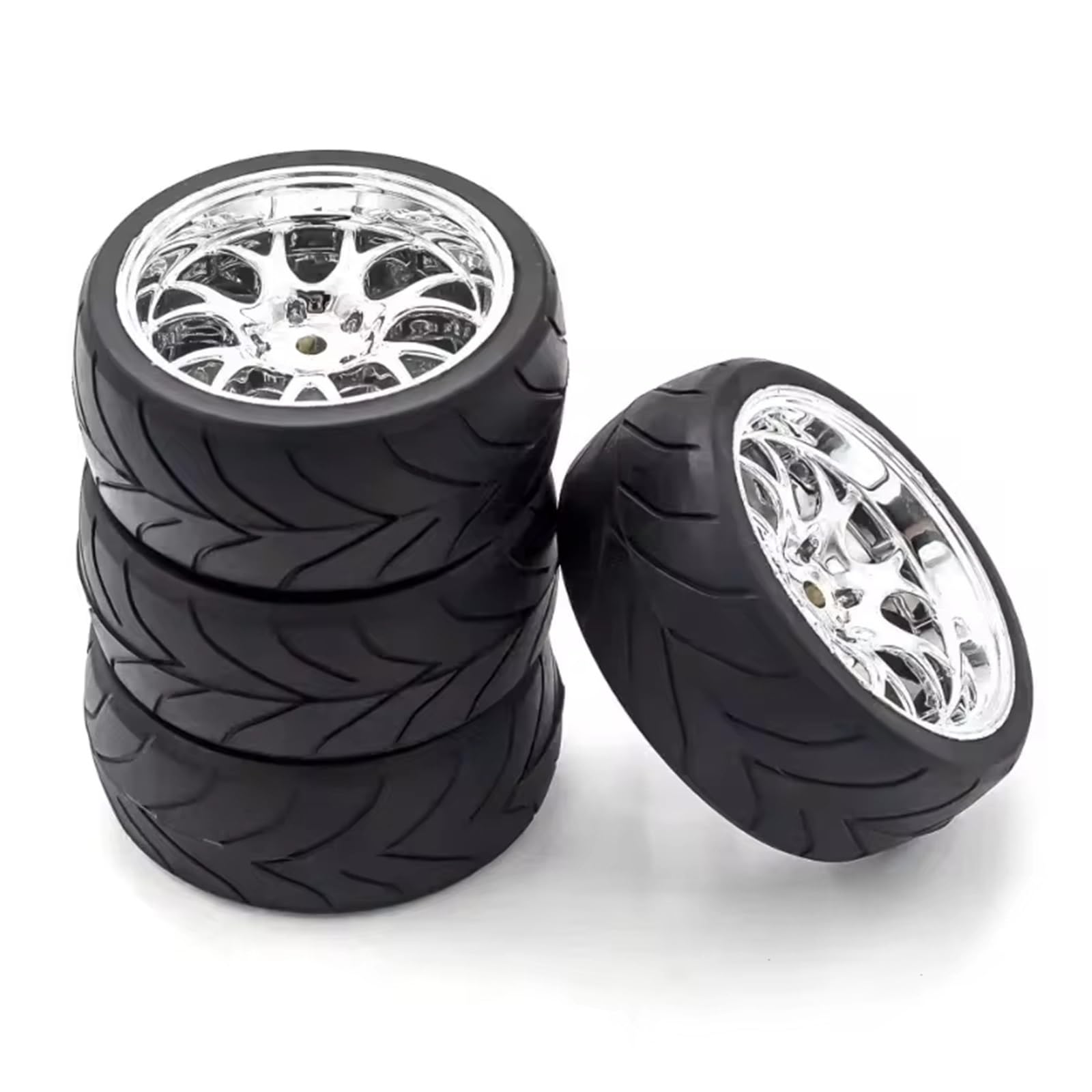 Rc Tire Jante pour Redcat pour HPI pour Tamiya pour HSP pour Dépasser 1/10 sur Pneus De Route Et Jantes 12mm Moyeu Hexagonal RC Pneu De Voiture De Tourisme (Paquet De 4)