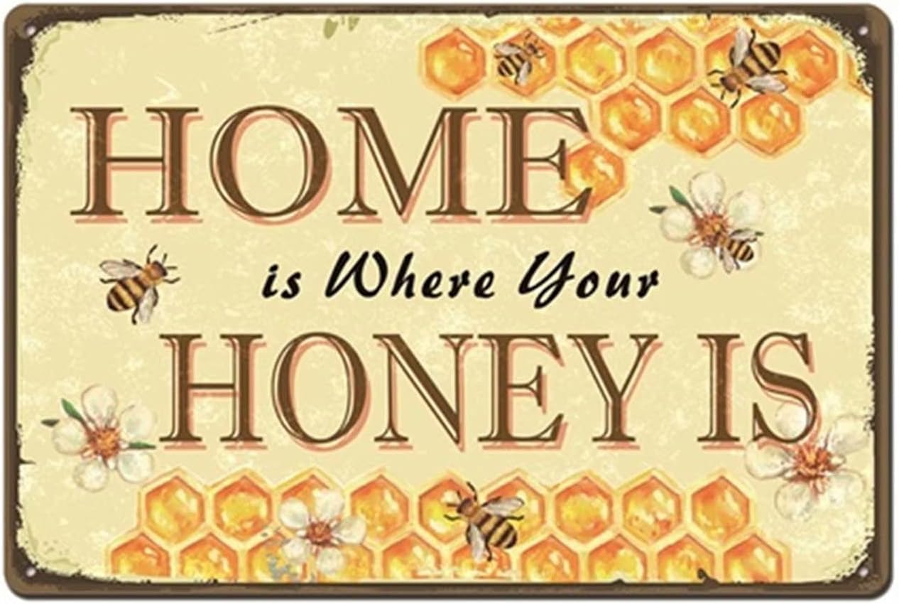 Kwqdozf Tin Sign-1 8X12 Inch Home Is Where Your Honey Is Vintage Metal Aluminum Tin Sign Door
