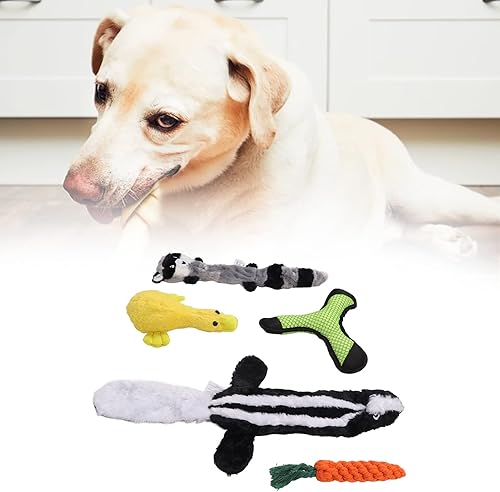 Miniatura 5 de 5pcs Dog Squeaky Toys, Aggressive Chew Durable Safe Molars Training Dog Toy for Relieve Boredom, Cute Plush Dog Toy with Round Speaker for Puppies
