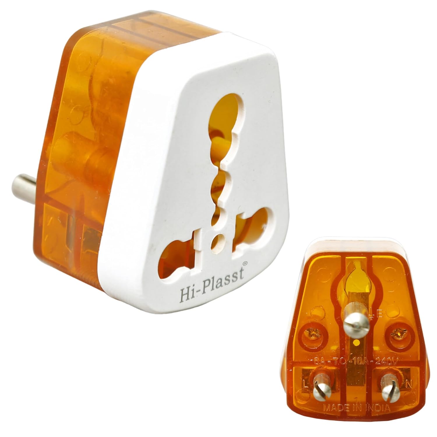 Hi-Plasst 16amp Converter Plug for India (Pack of 1) 6ampere to 16ampere 3-Pin International Socket for Big Size 16 A Plug Top (Use 16amp Devices in 6amp Socket) for Geysers A/C Microwave Refrigrator