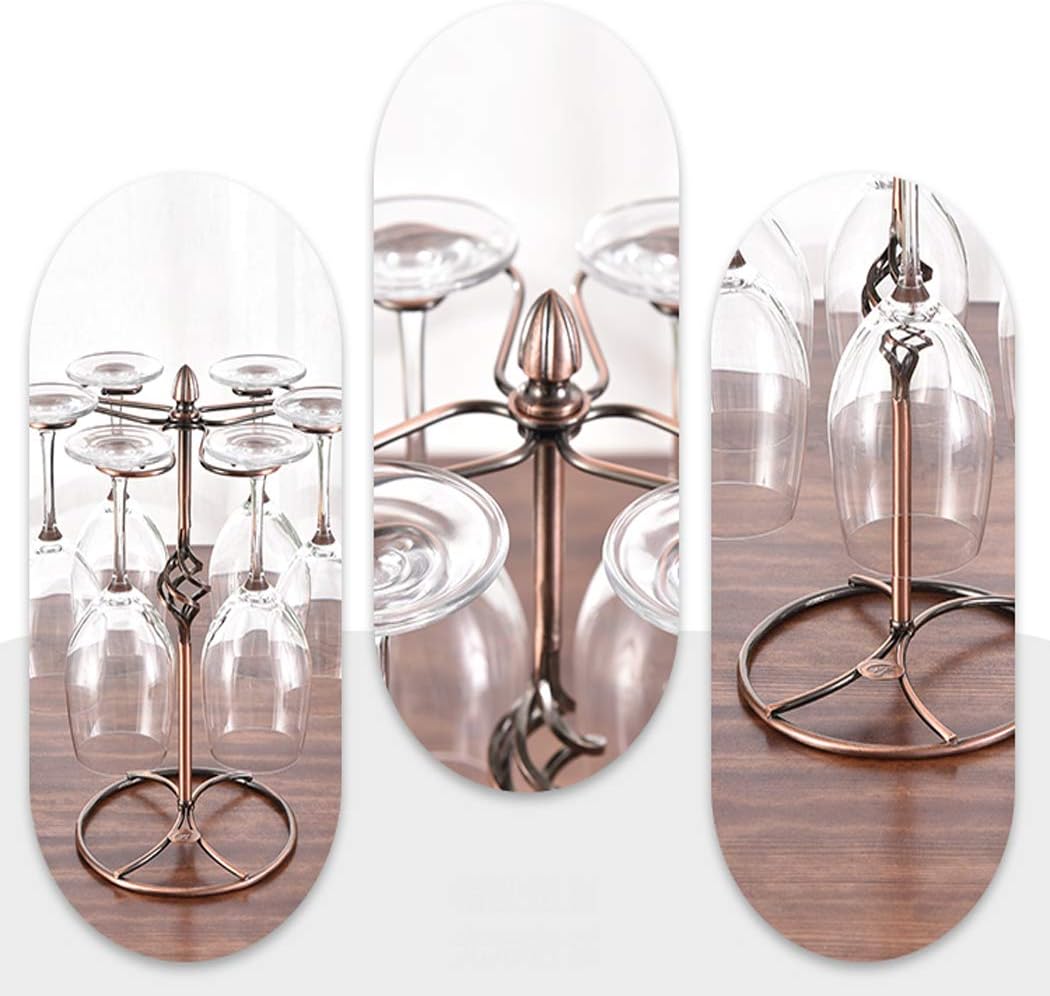 Jolitac Wine Glass Stand Racks Holder Display With 6 Hooks Elegant Gold Kitchen Glasses Accessories Organizer Tabletop Metal Stemware Storage Racks For Home (Bronze)