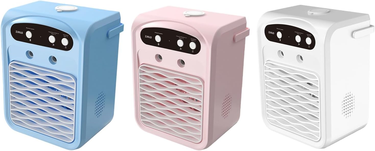 Compact Rechargeable Desktop Air Cooler with 3 Speeds Misting Function and LED Light for Indoor Outdoor Use Adjustable Speed Fan