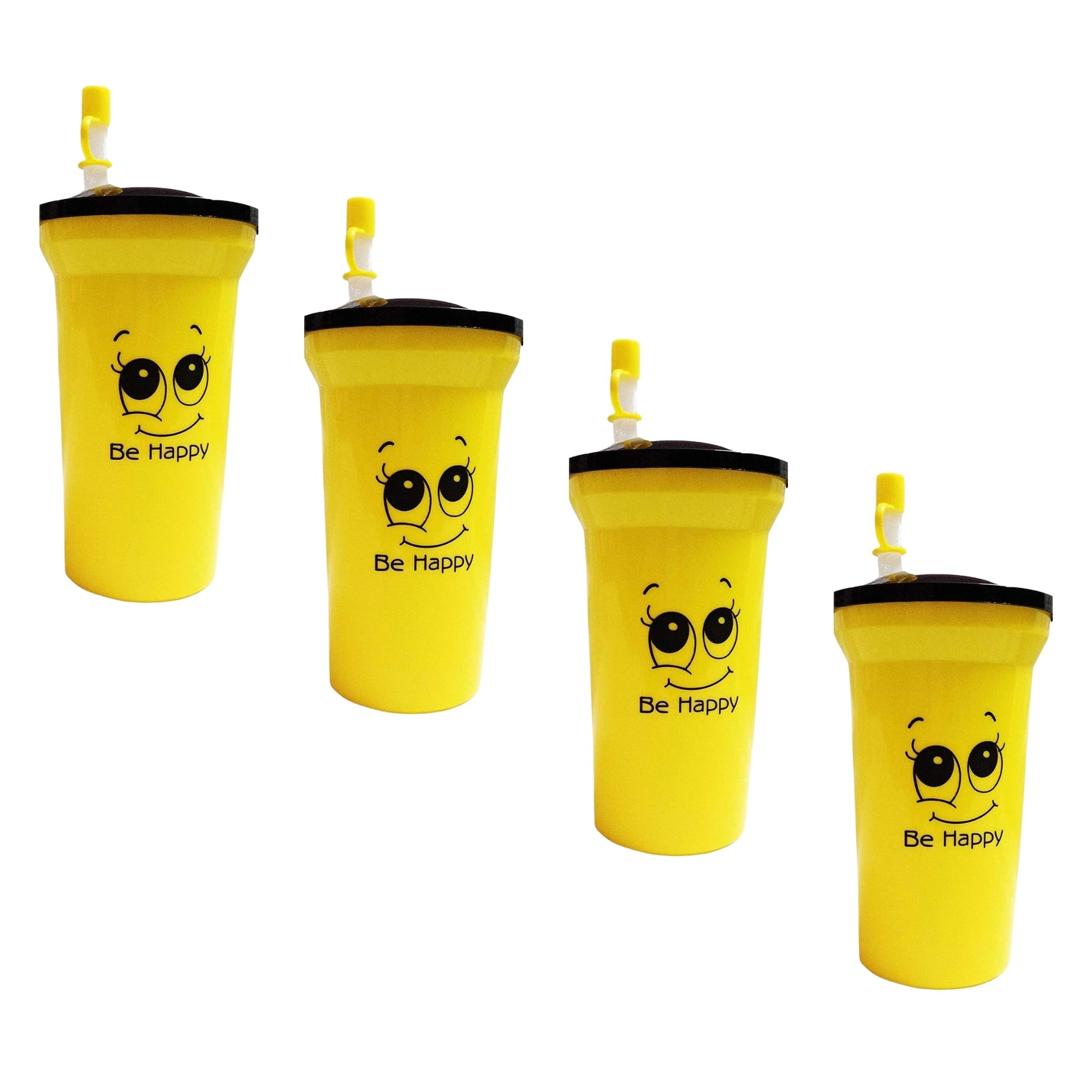ShubhKraft Reusable Birthday Return Gift For Children Smiley Print Kids Water Sipper Bottle 500Ml School Bottle With Straw|Party Favor & Travel Water Bottle Bpa-Free Plastic (Pack of 4 Yellow)-image-23