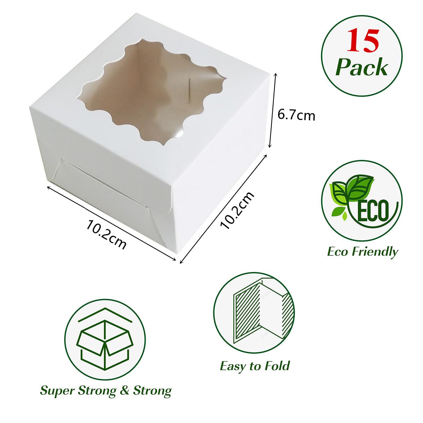 YankMooM 15PCS Cake Boxes with Window,4X4X2.5inch White Bakery Boxes with Display Cookie Packing Boxes for Cakes,Strawberries,Donuts,Muffins,Macaroon - Image 2