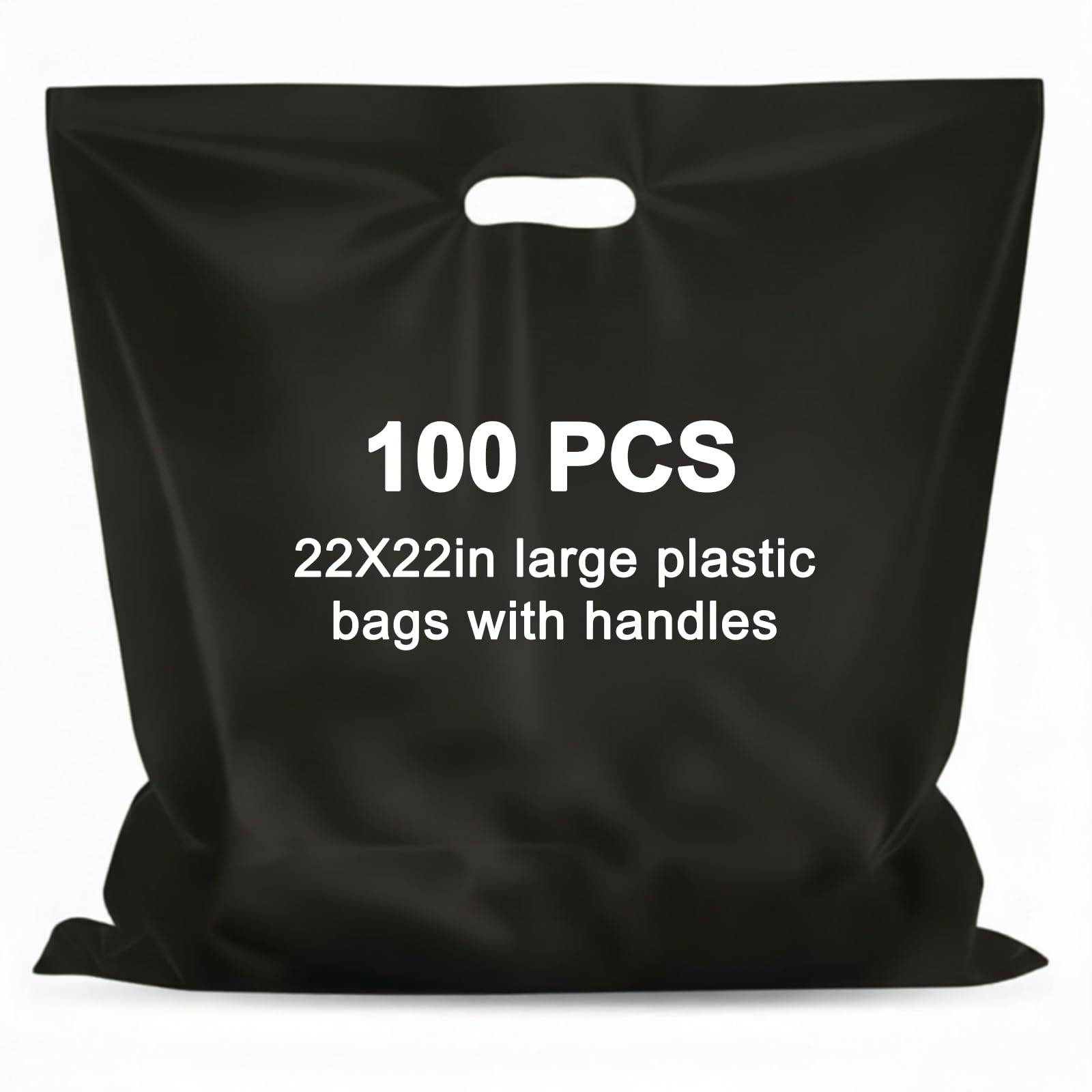 Maitys 100 Pcs 22"x22" Black Plastic Bags with Handles Large Merchandise Shopping Bags for Small Business, Retail, Boutique Stores, Gifts