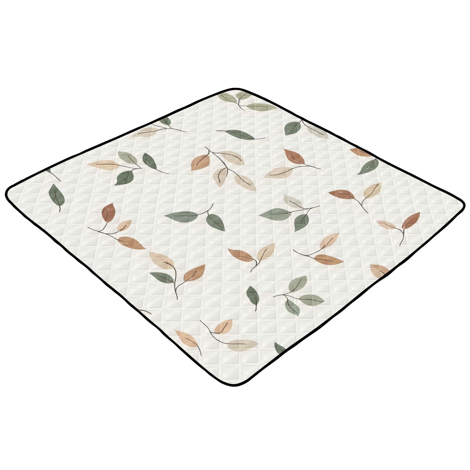 BOESI Doodle Colorful Leaf Pattern Baby Play Mat, 50“ X 50” Washable Folding Crawling Mat, Baby Floor Mat, Soft, Thick, Non-Slip