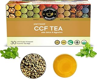 TEACURRY CCF Tea (30 Tea Bags, 1 Month Pack) - Ayurvedic Cumin, Coriander, Fennel Tea for Digestion, Detox - Non-GMO, Caffeine Free, All Natural - Indian Herbal Tea