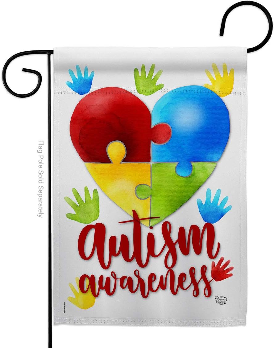 Autism Awareness Garden Flag Set with Stand Support Inspirational Survivor Ribbon Prevention Cancer Breast BLM Small Decorative Gift Yard House Banner Made In USA 13 X 18.5