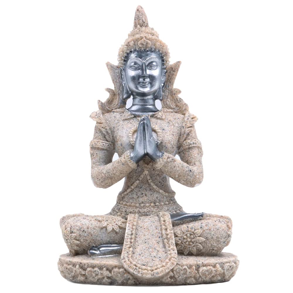 ANCLLO The Hue Sandstone Meditation Buddha Statue Sculpture Hand Carved Figurine Black Golden #8131