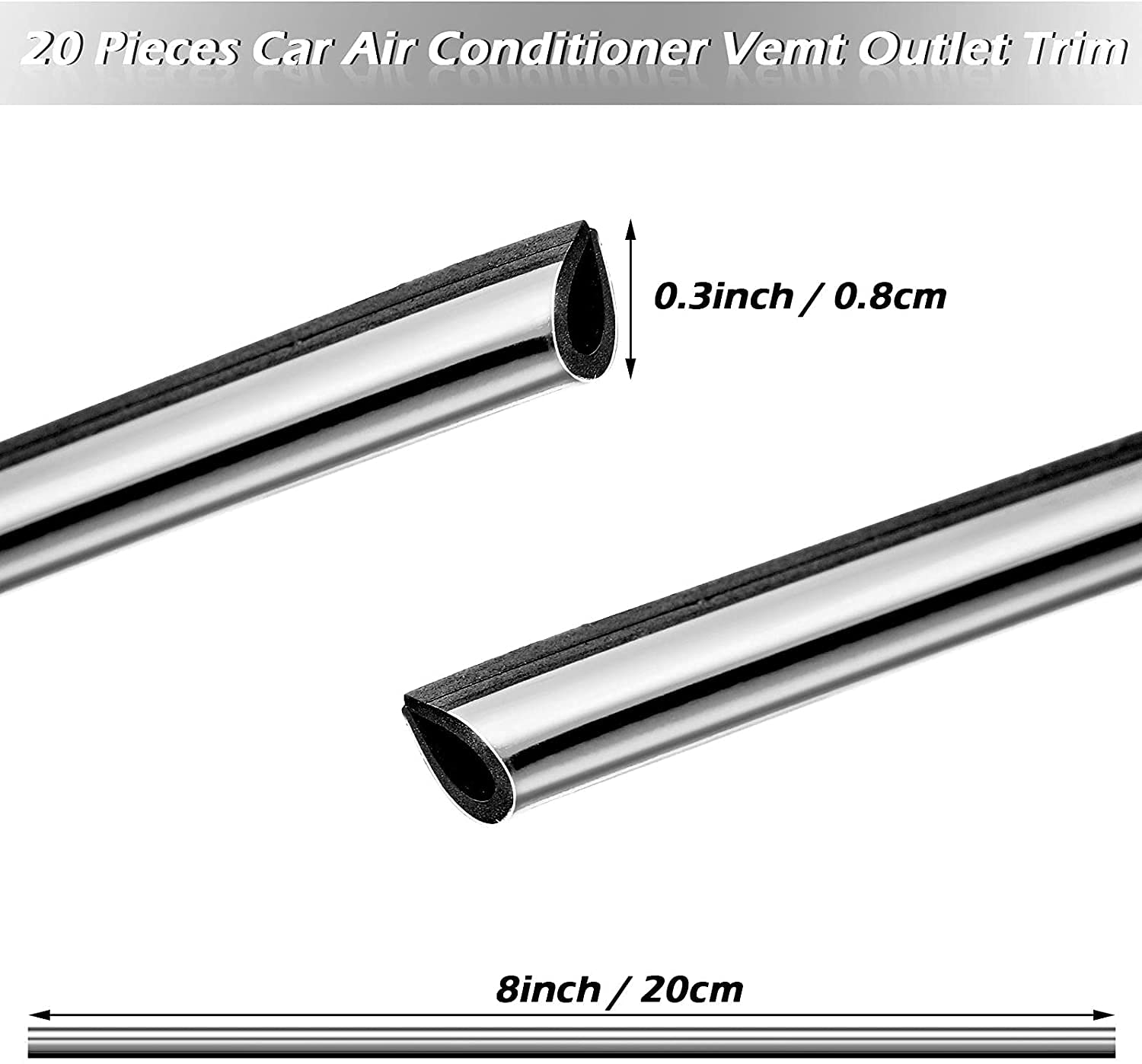 ELECDON 20pcs Car Air Conditioner Vent Outlet Trim Car Interior Moulding Trim Chrome PVC Car Interior Trim Vent Outlet Trim Decoration Strip for All Straight Air Vent Outlet (Silver)