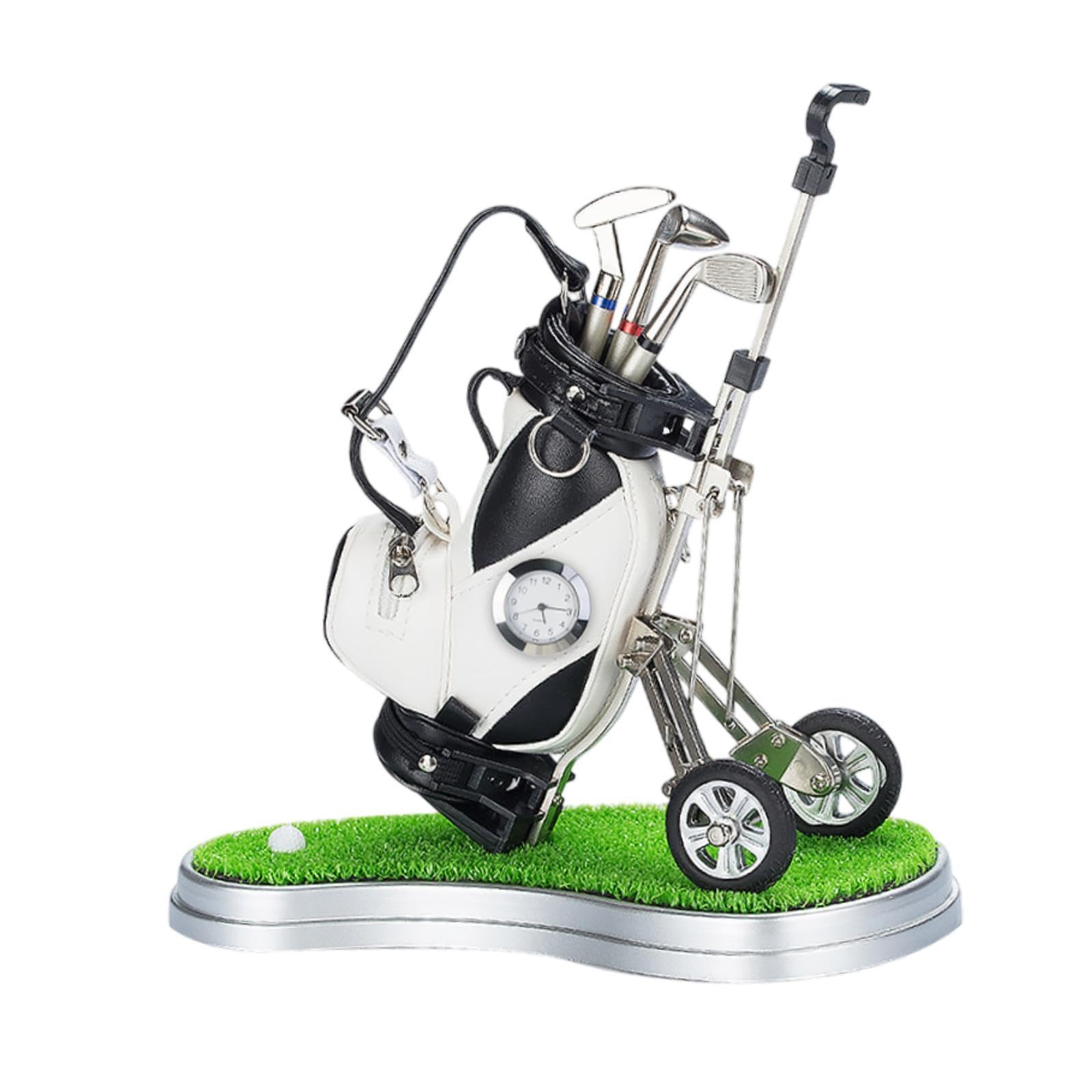 Mini Stiftehalter für Golftaschen mit Trolley Design Und Uhranzeige – Ideal Als Souvenirständer, Geschenk für Büro Und Zuhause, Schwarz-weiss