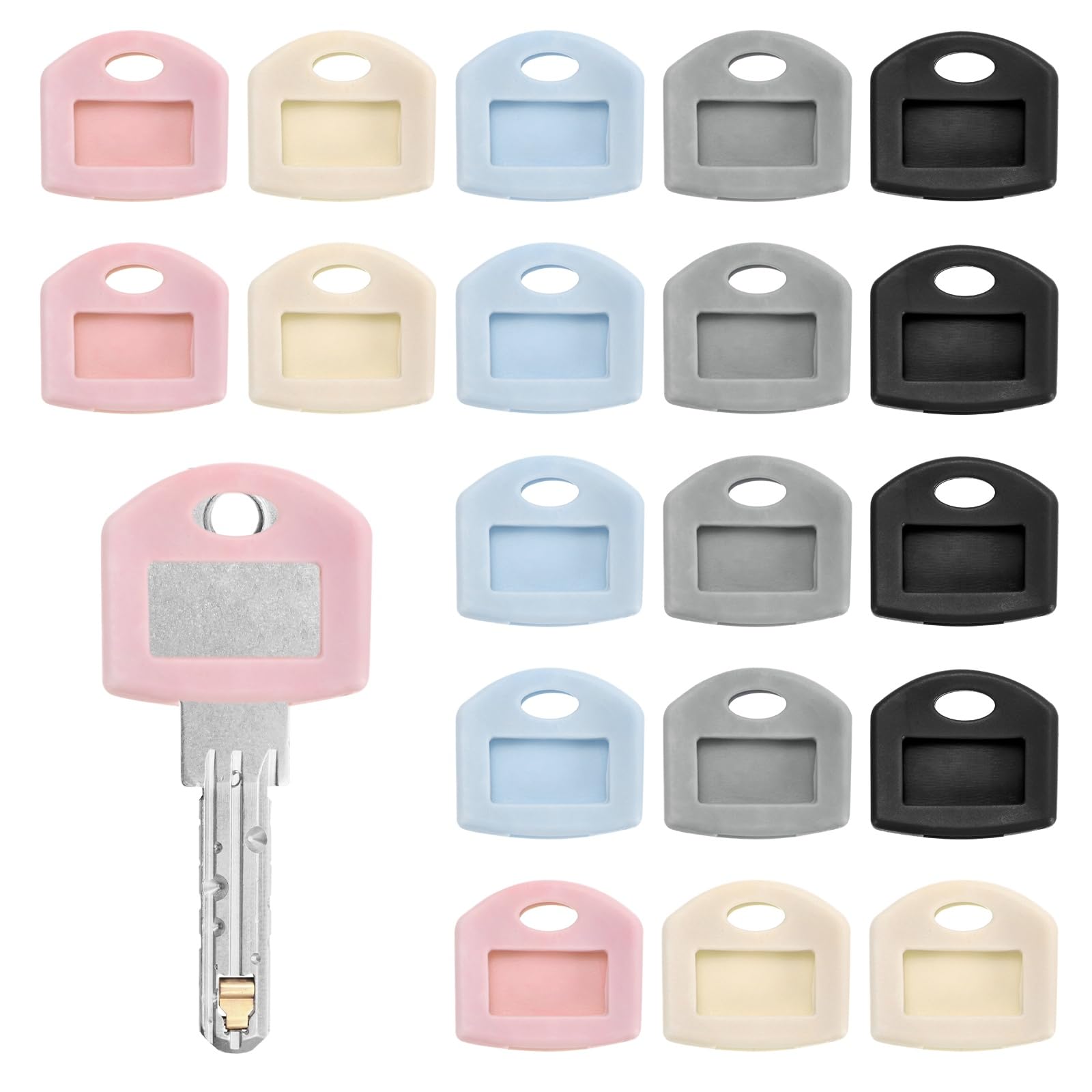TIXIPEM Key Covers Caps Tags [20Pcs] - Rectangle Key Color Identifiers Sleeves Tags Use for Standard Flat House & Office & Apartment - [Mixcolor - Silicone] Keys Tags Protectors