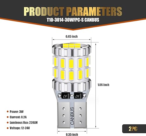 Miniatura 2 de Yumfugu 2 luces LED de ancho T10 para automóvil, 3014-30SMD, luz de lectura de matrícula, luces de instrumento, luces LED universales de 220