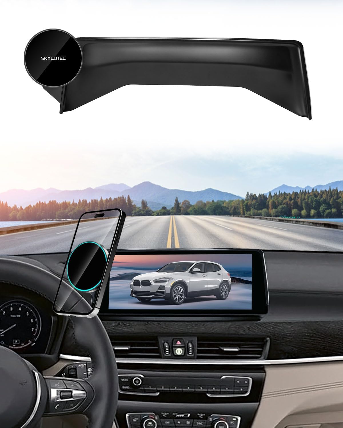 SKYLOTEC Phone Holder for BMW X2 2022 2023 Accessories 10.25-Inch Screen Fixed Clip, Car Magnetic Phone Mount Compatible with MagSafe, Strong Magnets Fast Wireless Charger Cell Phone Base