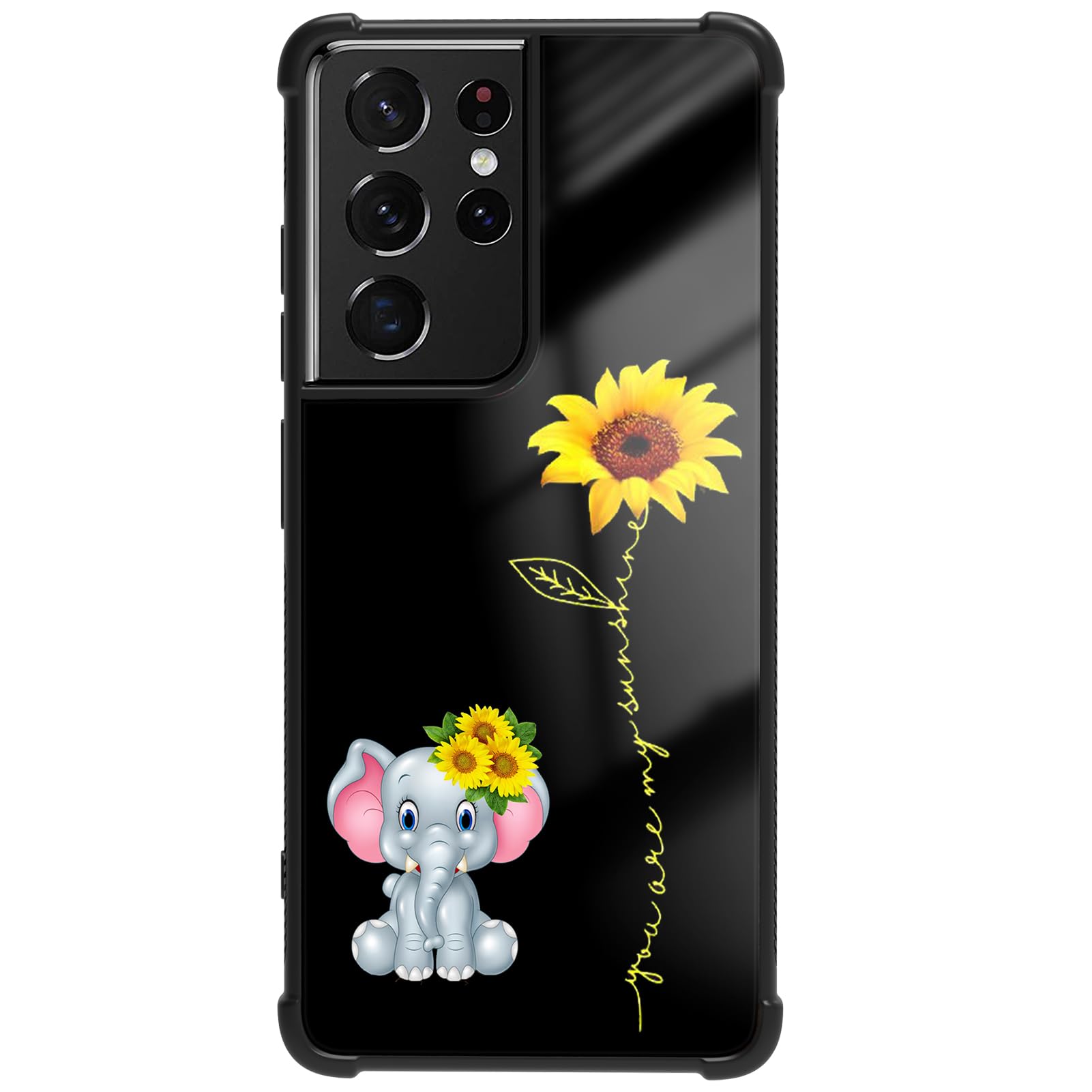 Tnarru Samsung Galaxy S21 Ultra Case Elephant and Sunflower Design [Hard PC Back & Soft TPU Sides] Non-Slip Slim Thin Cover Protective Phone Case for Samsung Galaxy S21 Ultra