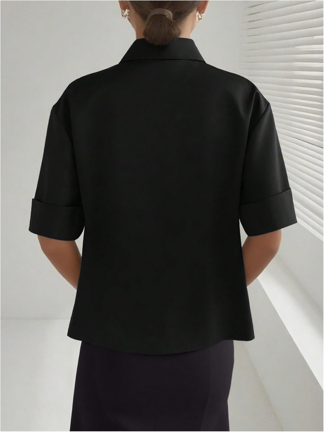 SOLY HUX Women's Short Sleeve Button Down Shirts Collared Blouse Tops Business Casual Outfit - Image 2