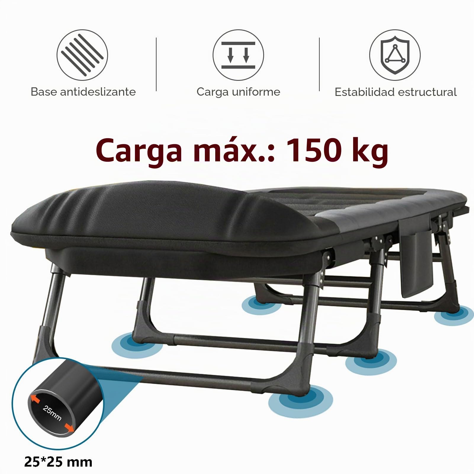 Cama de camping plegable XXL, tumbona de camping, extra ancha, 190 x 65 x 30 cm, cama de camping plegable ligera, tumbona de jardín de 6 posiciones, respaldo ajustable, tumbona para carpas para
