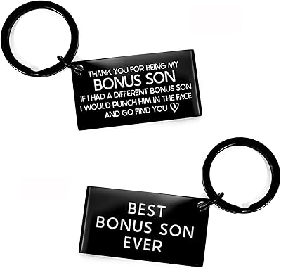 Funny Bonus Son Keychain Gifts from Bonus Mom Dad Bonus Son Christmas Gifts for Bonus Son Birthday Graduation Gifts for Bonus Son Engraved Keychain for Bonus Son Thank You For Being My Godson If I Had A Different Bonus Son I Would Punch Him In The Face and Go Find You