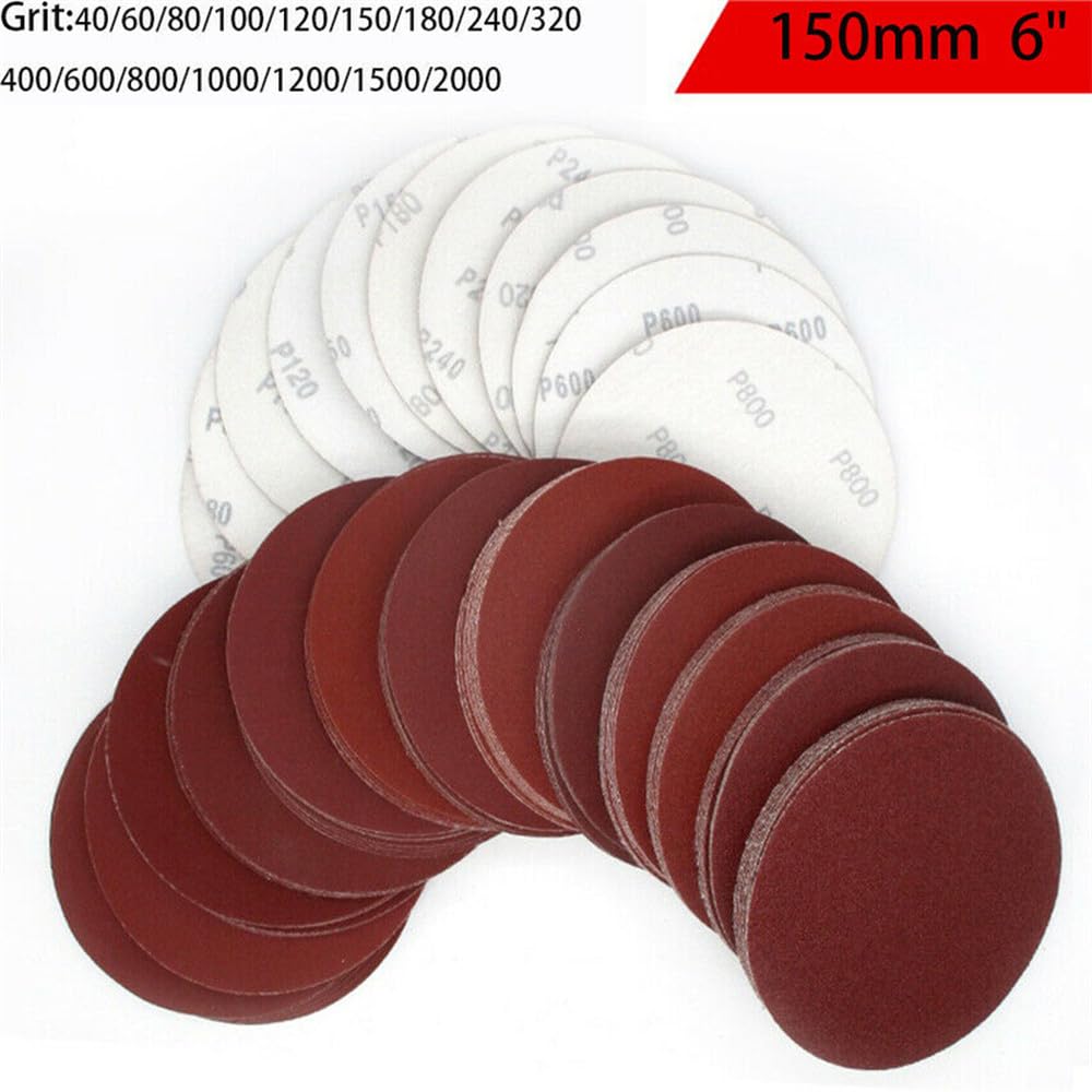 Disques abrasifs pour papier abrasif, ponceuse à oxyde d'aluminium de 6 pouces, 150 mm, crochet et boucle de papier abrasif, grain 40 à 2000, meulage et polissage, grain 800, 200 pièces