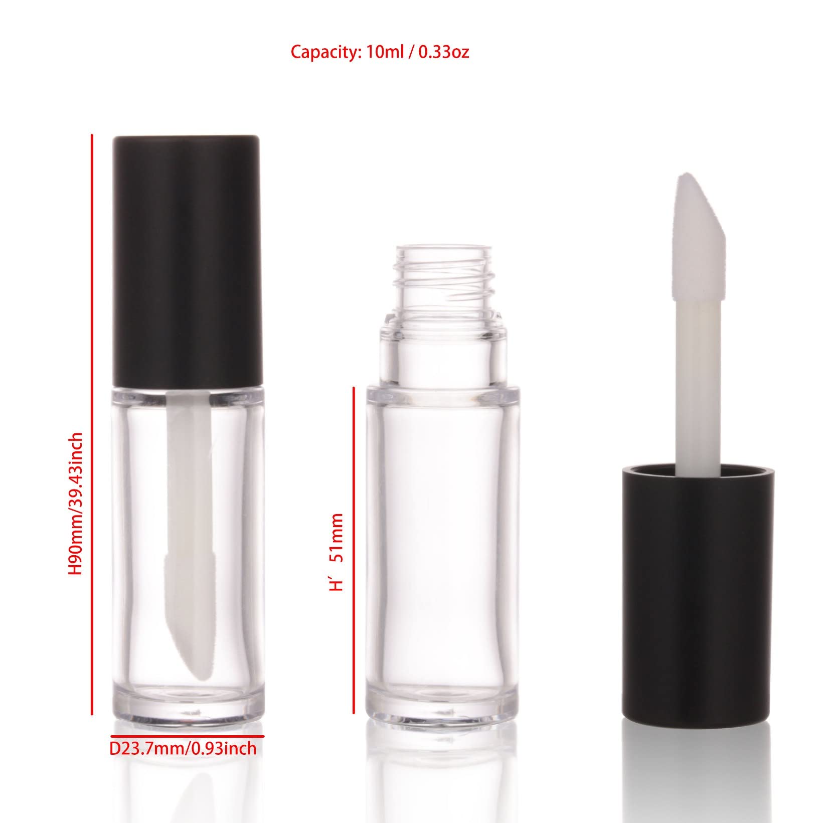 COSIDEA 15PCS Empty PETG 10ml big doe foot Wand Lip Gloss Tubes 0.33 OZ Black lipgloss Tube with Thick brush Applicator for Castor oil DIY concealer tube packing