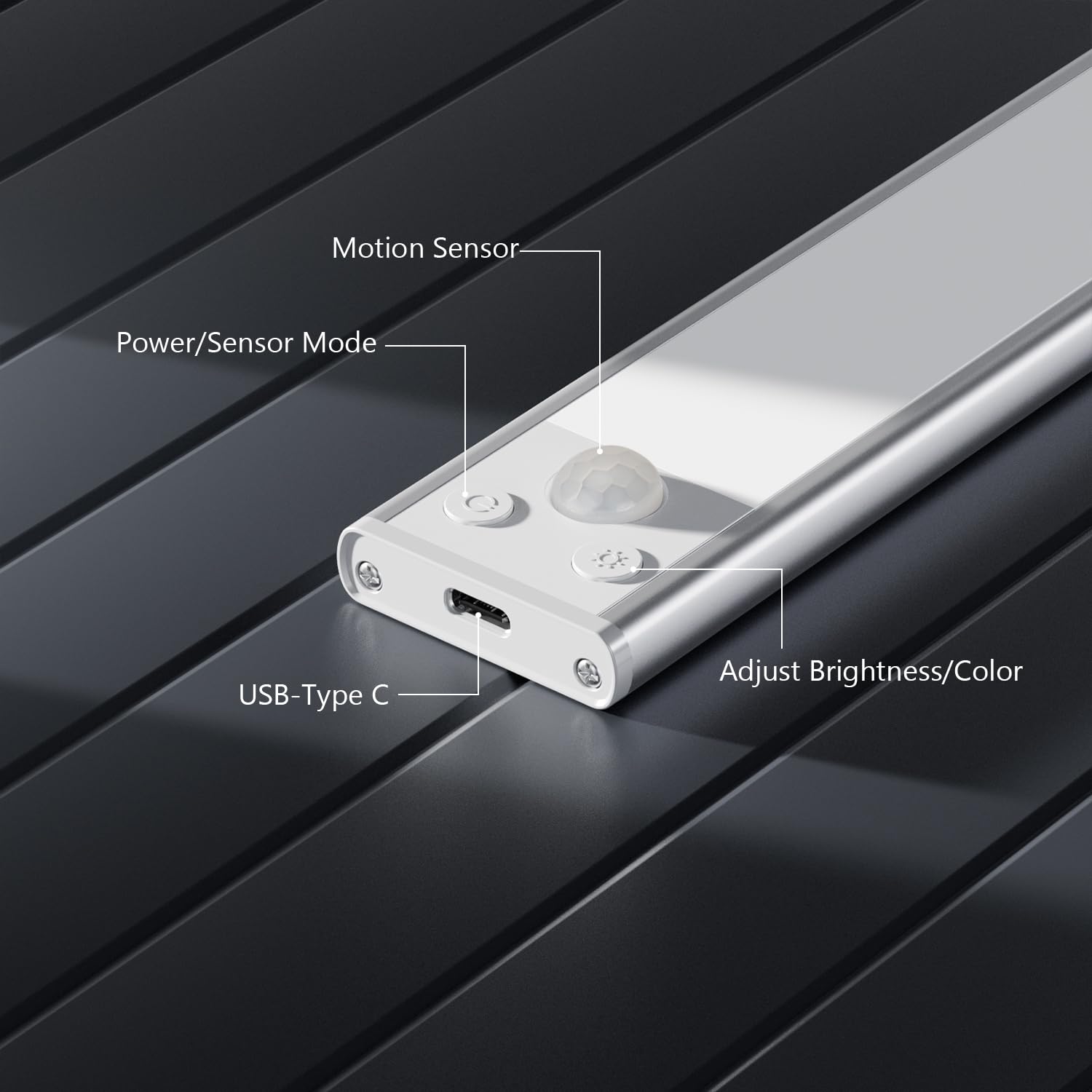 GLUROO Oświetlenie szafki LED z czujnikiem ruchu 30CM, 3 kolory przyciemniane oświetlenie szafki, akumulator USB C, oświetlenie pod szafką kuchenną do szafy, schody