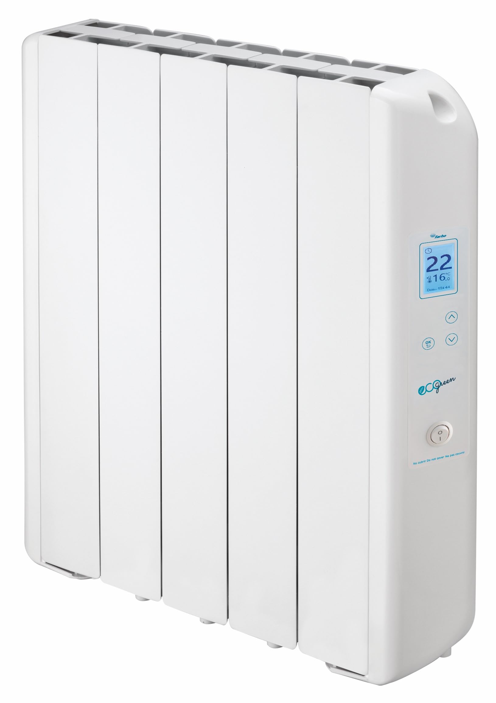 farho Riscaldamento Elettrico a Basso Consumo Eco Green 550 Watts (5) · Termosifone Elettrico con Cronotermostato Digitale 24/7 · per soggiorni a 9 m² · 10 Anni Garanzia