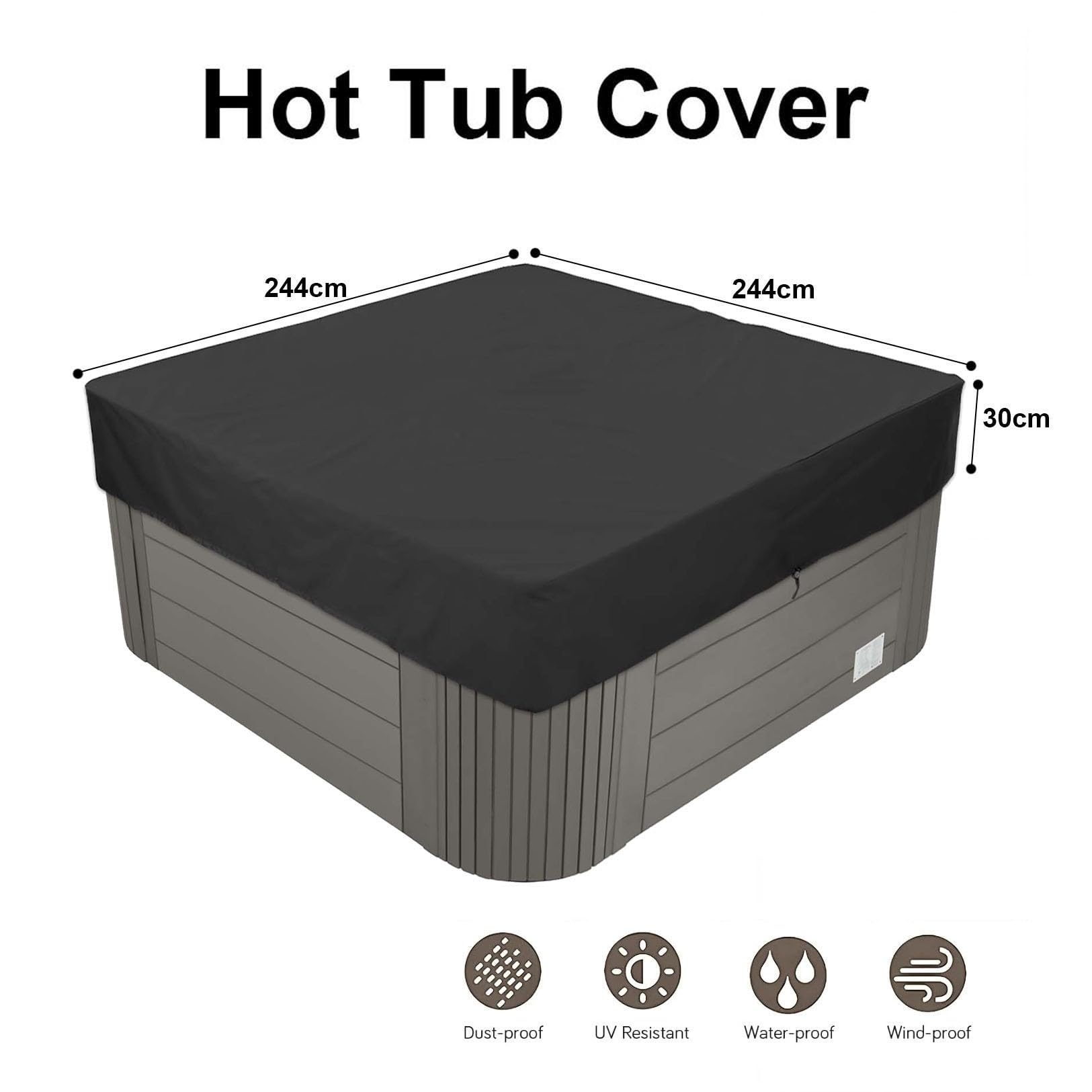 Telone quadrato resistente impermeabile 210D protezione UV scudo invernale nero 244 x 244 x 30 cm durevole baldacchino esterno per tutte le condizioni atmosferiche forte e affidabile