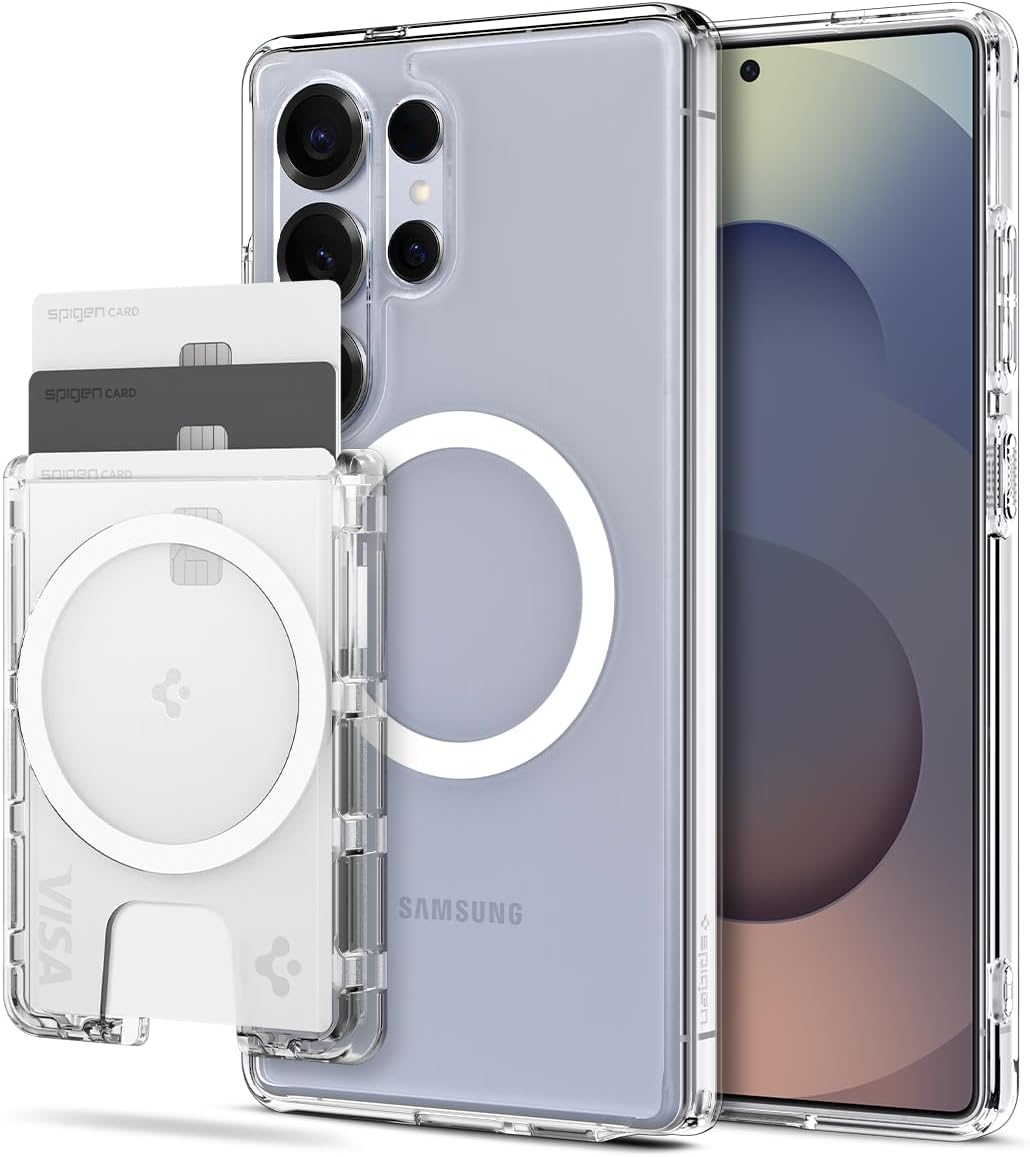 Spigen Ultra Hybrid MagFit (Clear White) Designed for Galaxy S25 Ultra Hybrid (MagFit+) Wallet Card Holder (Crystal Clear)