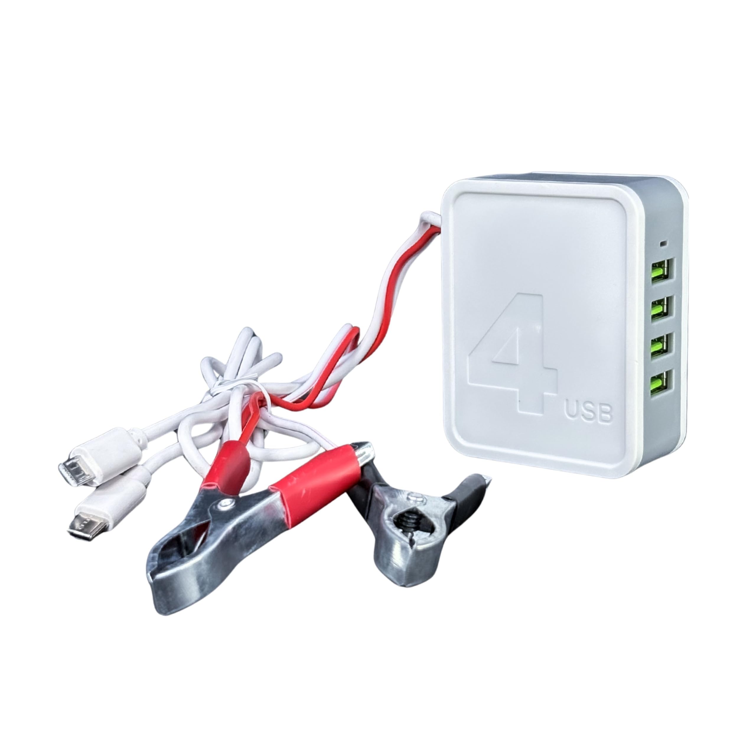 TP TROOPS 20W Max 4-Port USB Hub Battery Charger with Alligator Clips | 12V-24V DC to 5V USB Converter | Includes Micro USB & Type-C Cables | Portable Travel Power Adapter for Smartphones & Tablets-image-2