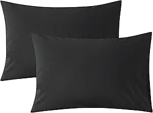 WhatsBedding Standard Size Pillowcases Set of 2, 20x26 Cotton Pillow Case with Envelope Closure, Soft & Breathable Pillow Covers for Bed, Black
