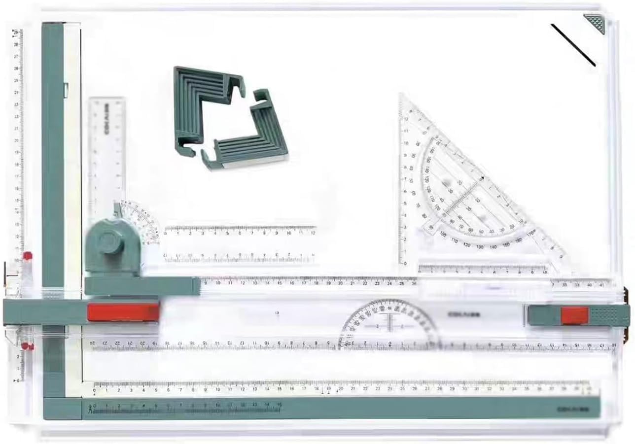 Tablero de dibujo mecánico, mesa de dibujo métrica multifunción con cuadrado en T, tablero de plástico 8K para diseño arquitectónico y fácil uso