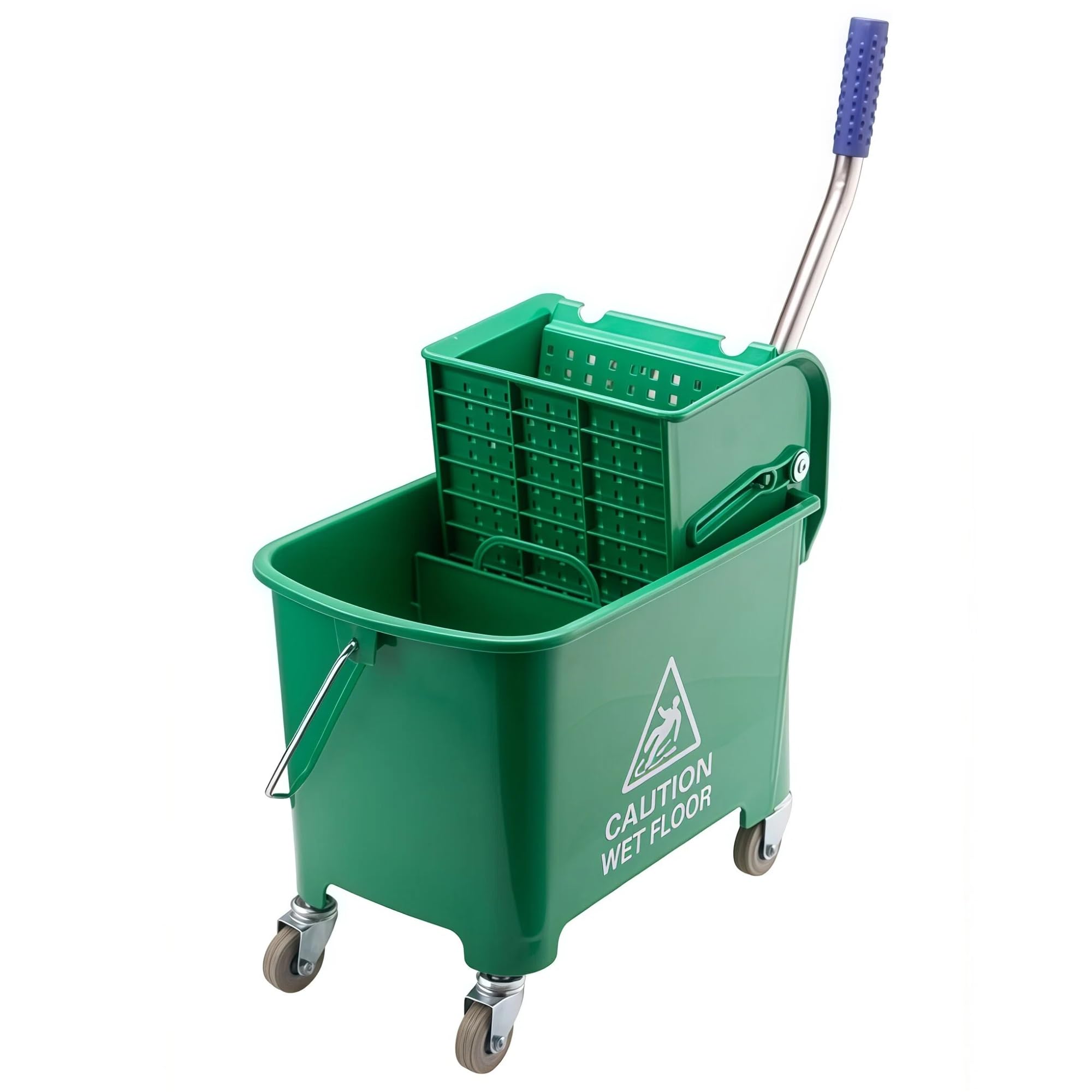 Carro de cubo comercial Kentucky 20 litros acero resistente con letrero suelo húmedo escurridor extraíble