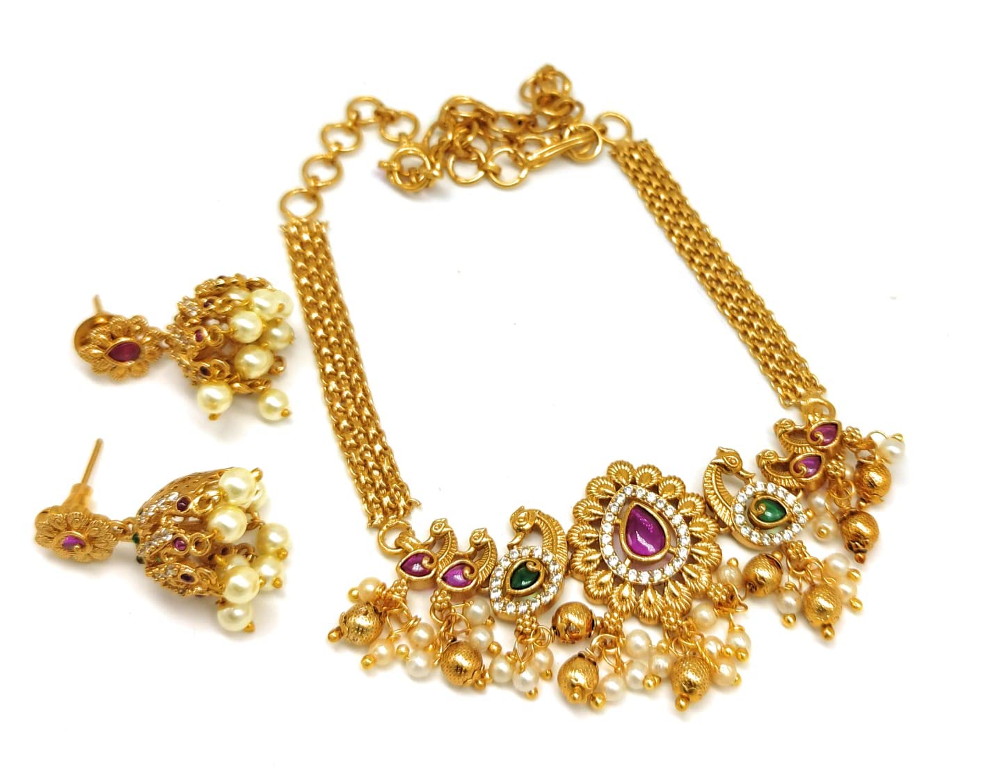 Adc fashions Antique Peacock Pearl Design Multi Stone Necklace and Earring for Women, Choker Traditional Jewellery Set for Women Latest Stylish Design (B0BMQD15PF) Amazon Price History, Amazon Price Tracker